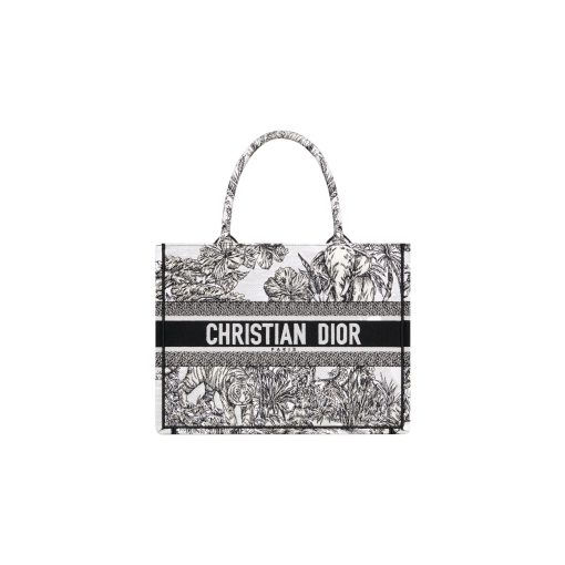 디올 미디움 디올 북 토트백 화이트 블랙 트왈 드 주이 보야쥐 자수 M1296ZEUP-M041 #37*16*28cm