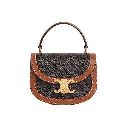 셀린느 미니 베사체 클레아 트리옹프 캔버스 카프스킨 탄 10K502EWU-04LU #15.5*5*11.5cm