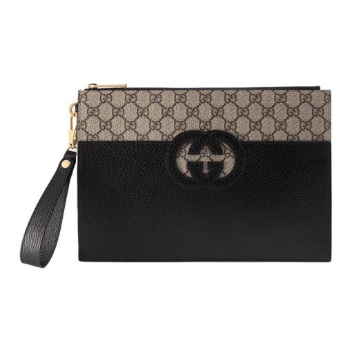 구찌 파우치 컷아웃 인터로킹 G 블랙 레더 슈프림 723320-K9GSG-9769 #30.5*21*1.5cm