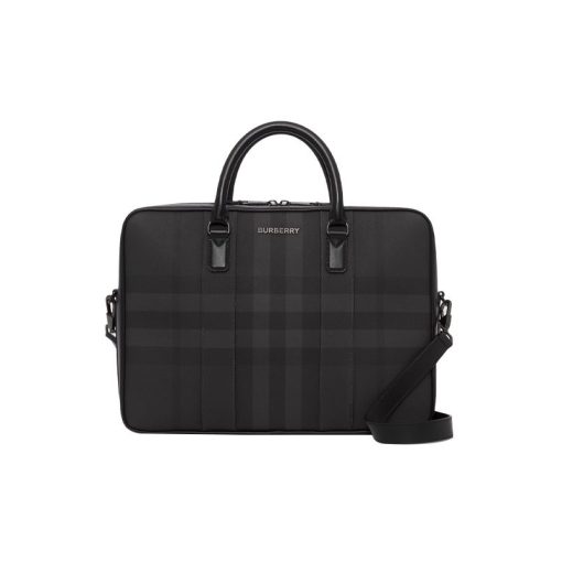 버버리 체크 레더 브리프케이스 차콜 80546751 #38*9*28cm